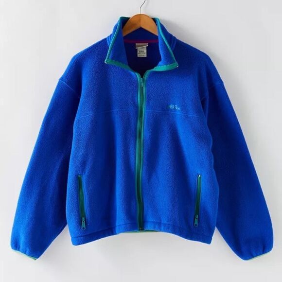 90s Vintage LL Bean Zip up Fleece Blue Medium contrasting stitching - Picture 1 of 7